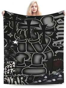 Kawss Kawaii Kaw Blanket The Ultimate Anime Fan Gift - Luxuriously Soft Flannel Blanket, Cartoon Printed Throw For Home, Camping, Travel, Perfect For Christmas & Birthdays - Black - View 3