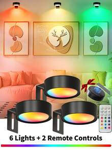1/3/6 piezas Luces de pared inalámbricas RGB de metal, luces de imagen LED inalámbricas con batería, lámparas de pared, luces de hadas, lámparas de mesa, luces nocturnas, luces de lectura, con lámparas de pared/piso inalámbricas magnéticas - Temperatura de color ajustable, temporizador, control remoto y control de botón - Ideal para galería, escalera, pasillo, decoración de dormitorio, decoración interior, sala de estar, decoración de fiesta, decoración de cumpleaños, decoración del hogar, decoración de habitación, decoración navideña 150mAh Control remoto
