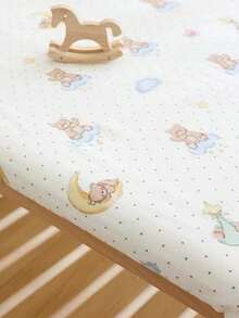 1 件可爱兔子花园卡通图案柔软舒适 100% 纯棉婴儿床床笠 - 彩色 - 查看 7