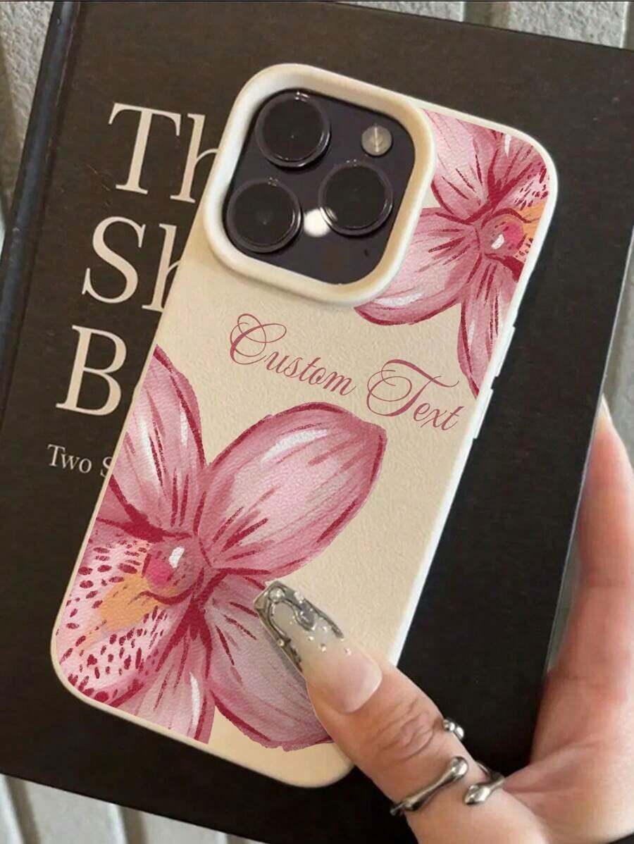 1pc Customizable Name Phone Case With Gradient Pink White Orchid Floral Design, Compatible With IPhone 15 Pro Max/16E/14 Plus/13/12/11, Overall Fresh Sweet Style, Ideal For Flower Lovers And Those Seeking Personalized Romantic Aesthetic - 1pc - 查看 1