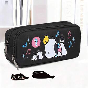  Estuche de lápices de gran capacidad de tela Oxford con diseño Kawaii de Sanrio Kuromi/Pochaccos, organizador de papelería con múltiples compartimentos, cremallera suave, ranura elástica para bolígrafos, bolsillo de malla, bolsa de almacenamiento portátil para escritorio escolar u oficina para estudiantes, adolescentes, niños y niñas, útiles escolares esenciales