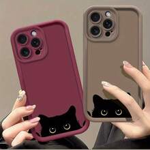 Estuche de Teléfono Suave y Elegante: 1 Estuche de Teléfono de Gato Negro con Accesorios Marrones y Borgoña, Recortes Precisos para 17/16/15/14/13/12 11/17 Serie Pro, 14/15/16 Plus 12/13 - Regalo de Cumpleaños Perfecto o Regalo de Pareja Estuche Suave Chic: Eleva el Estilo de tu Teléfono - 1 pieza - Ver 2