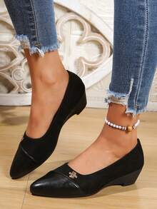 Women's Pointed Toe Wedge Heels, Comfortable Soft Commuting Shoes, Versatile Office Shoes - Black - View 4