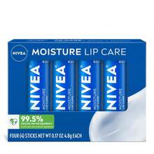 NIVEA Moisture Lip Care, Hydrating Lip Balm With Shea Butter, Nourishing Oils And Vitamin C & E, 3-In-1 Moisture, Repair And Nourish, 0.17 Oz Stick, Pack Of 4, For Dry Lips, Long Lasting, Unisex, Winter Lip Care Essentials, New Year Hydrating Lip Set - Blue - View 1