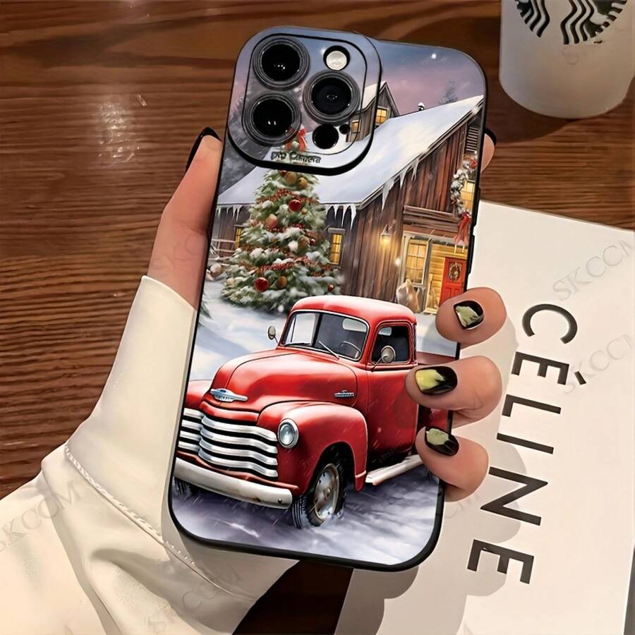Nueva Funda de Teléfono Creativa de Camión Rojo de Navidad Divertida - Adecuada para iPhone 16e/7/8/XR/X/Xs/11/12/13/14/16 Pro Max/Plus, Protección Completa a Prueba de Golpes, Regalo para Familia y Amigos - Mezcla de colores - Ver 1