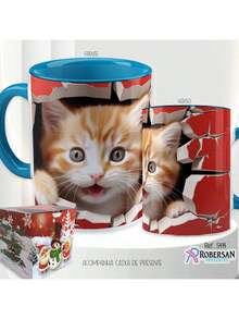 Christmas Mug Red Christmas Porcelain Decoration Gift Happy Santa Claus Cat - Màu xanh lam - Xem 2