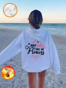 1pc Casual Printed Sweatshirt, Warm Thermal Lined Long Sleeve Pullover For Autumn/Winter, Interesting & Colorful Hooded Sweatshirt To Inspire Tween Girl Imagination - White - View 3