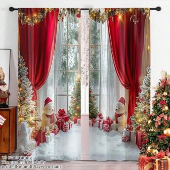 2pcs Set Christmas Curtains - Easy Hang, Washable & Durable For Home Decor