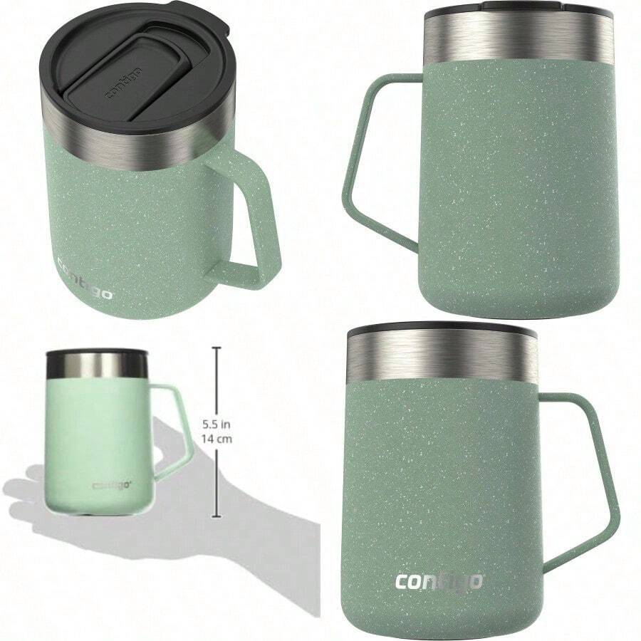 Contigo Streterville -Taza de Acero Inoxidable con Asa y Tapa 414 ML. Color Agave - AgavePowderCoatSpeckle - Ver 1
