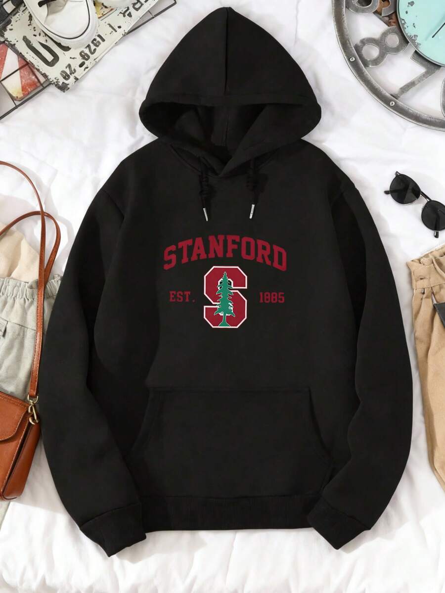 Men's & Women's Fashionable Print Casual Hoodie Sweatshirts Stanford Est 1885 Tree Logo Autumn/Winter - màu đen - Xem 1