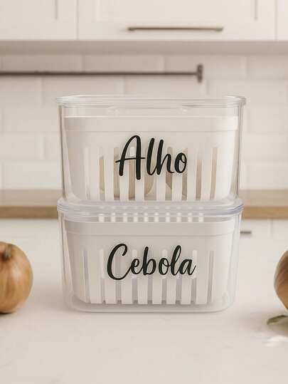 Porta Alho Organizador de Acrílico Decorado com Cesto 650 ml