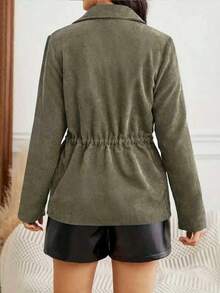 Solid Color Casual Loose Pocket Button Long Sleeve Women Jacket - Army Green - View 2