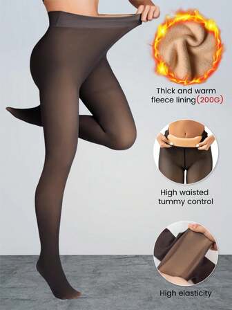 女士舒适保暖抓绒打底裤，高腰塑形，高弹力，抗起球，适合秋冬季休闲、居家、户外活动穿着，仿透明设计，圣诞节和新年热门款