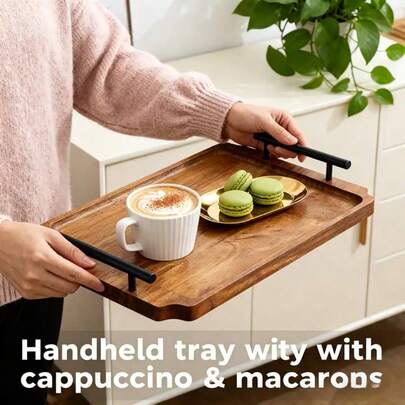 1个复古木质托盘，带把手，设计简约。适用于早餐、奶酪、咖啡、零食、聚会、用餐、娱乐和装饰。