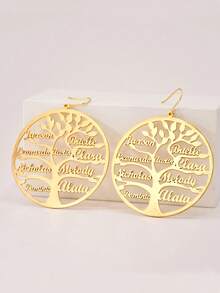 Personalized Family Tree Name Hoop Earrings,Custom Family Names Earrings,Personalized Christmas Tree Of Life Earrings,Women's Jewelry,Exaggerated Custom Hoops,Multiple Names Earring,Custom Hoop,Fashion Christmas Gifts, Gifts For Family Members - Gold - View 5