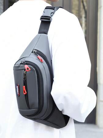 1pc New Solid Color Nylon Waterproof Zipper Closure Casual Waist Bag, Multi-Pocket Unisex Shoulder Crossbody Bag Suitable For Daily Commute, Cycling, Business