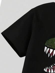 Bộ đồ bé trai in hình hoạt hình: áo tay ngắn cổ tròn và quần cargo. - màu đen - Xem 3