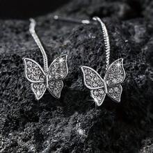 1对长款水晶叶子耳钉，叶子饰品 - 銀色 - 查看 2