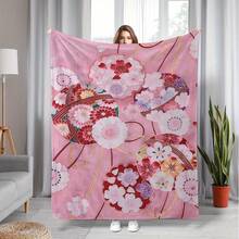 Cozy Japanese Kimono & Cherry Blossom Print Polyester Throw Blanket - Soft, All-Season Flannel For Naps, Camping, Travel & Home Office Decor - Perfect Gift For Friends And Family - 混合色 - 查看 2