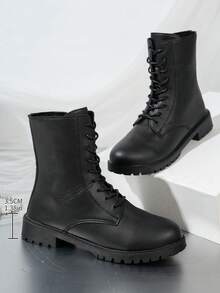 2025秋冬新款加大码女靴，厚底，英伦风黑色踝靴，百搭 - 黑色 - 查看 4