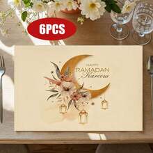 1 Peça/Conjunto Tapete de Mesa Bege de Linho para o Ramadã, Decoração de Mesa de Cozinha/Jantar Sazonal de 30*45cm, Decoração Doméstica, Para Festa, Reunião, Refeição Familiar - Multicolorido - Visão 11
