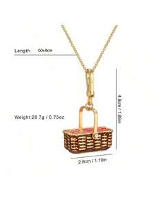 1Pc Fashion Luxury Enamel Three-Dimensional Openable Golden Woven Picnic Basket Pendant Necklace For Women Men Cool Personalized Party Jewelry Accessories, Bag, Keychain Pendant, Chic Girlfriend Gift, Mother's Day Gift,Halloween Gifts, Christmas Gift - 野餐籃吊飾項鍊 - 查看 5