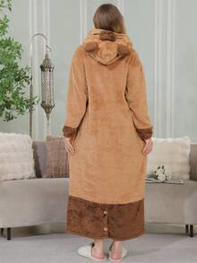 Autumn And Winter Plush Plush Thickened Nightgown For Women Mid-Length Nightgown Cute Cartoon Image Black And White Panda Brown Capybara Warm And Comfortable Pajamas Thickened Home Clothes - 棕色 - 查看 9