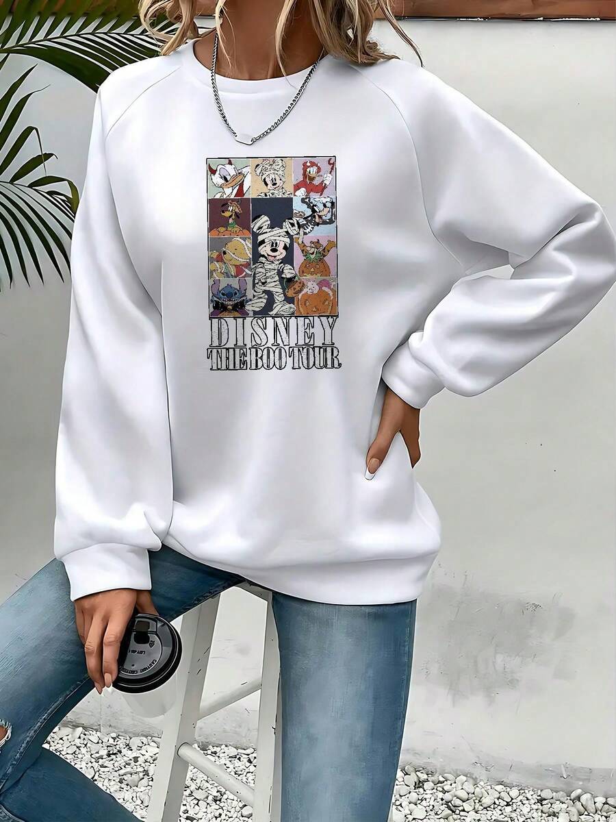 Women's Nightmare Before Christmas Sweatshirt - Officially Licensed Tim 's  Pullover With  & Sally, Cozy Fall Winter Casual Long Sleeve Round Neck Sweater For Home, Work, Shopping & Exercising, Machine Washable, Halloween-Themed Cartoon Print, Soft Comfortable Fabric For Autumn And Winter Wear - trắng - Xem 1