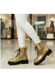 2025 New Thick Sole Lace-Up Short Boots For Women, Autumn/Winter - Gold - View 7