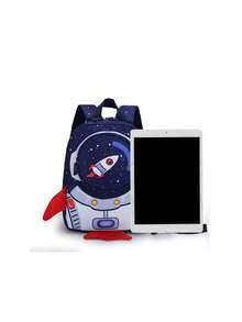 Cartoon Rocket Backpack With Tether For Teenagers, Small Dual Shoulder Bag - Navy Blue - View 3
