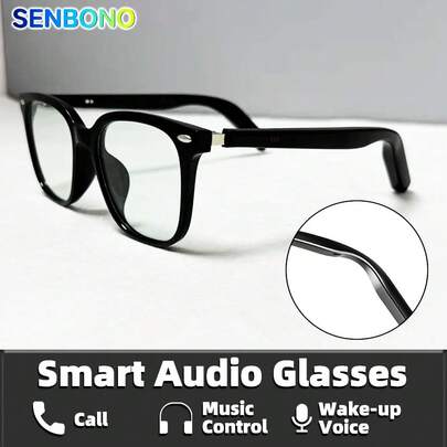 SENBONO SENBONO Smart Glasses Audio Built-In Mic Speakers AI Voice Assistant Support Android, Hands-Free Calling, Volume Control, Music Control, Wake-Up Voice, Smart Glasses For Men And Women Friend Gift, Birthday Gift