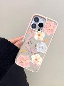 Butterfly Magnetic Mobile Phone Case, Designed With Pastel Colors And Floral Patterns, Suitable For IPhone 16, 15, 14, 13, 12 And 11 Pro Models, TPU Material, Shockproof Protection. It Is A Great Gift For Family, Friends, Children, Birthdays, Spring Festival, Holidays, Boyfriends, Girlfriends And Valentine's Day. - Pink - View 3