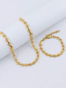2-Piece Round Cuban Chain Set 24k Gold Plated Adjustable Necklace & Bracele Elegant Women's Gift Jewelry Set For Women - Vàng - Xem 1