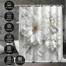 Rèm tắm họa tiết lá vàng và hoa trắng, phong cách Bohemian. Chống thấm nước và nấm mốc, có thể giặt bằng máy, làm từ polyester, không cản sáng, nhẹ và thoáng khí. Màu sắc có thể thay đổi đôi chút tùy thuộc vào điều kiện ánh sáng. Bao gồm 12 móc treo - Phụ kiện trang trí phòng tắm nghệ thuật. - Nhiều màu - Xem 4