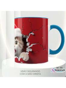 Christmas Mug Red Porcelain Decoration Gift Happy Santa Claus Cat - Màu xanh lam - Xem 4