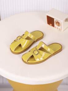 1双女童凉鞋，新款蝴蝶结公主鞋，松紧带设计，软底休闲沙滩鞋，适合夏季穿着 - 黃色 - 查看 7
