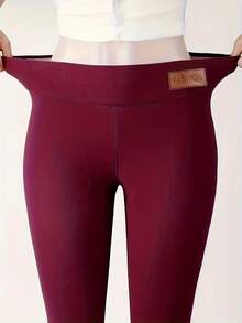 Women's Winter Warm Fleece Black Leggings (Black And Red Patchwork Color) - Multi Color Fashionable Warm Fleece Pants, Cold Resistant Fashionable Women's Pants - Đỏ - Xem 5