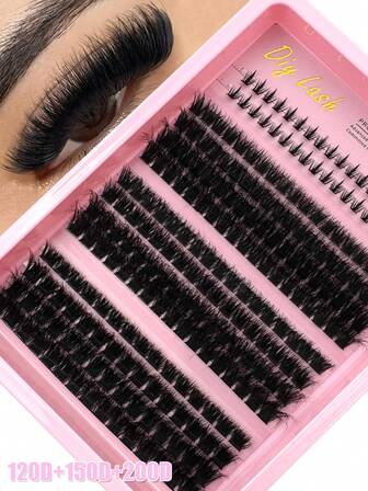 120D+150D+200D/60D+80D+100D 4款混合装 + 36片单簇尖头下睫毛 272片/240片D型卷翘簇状睫毛嫁接 6-16mm长度混合蓬松睫毛嫁接
