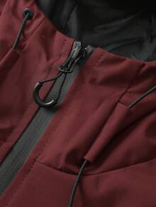 Men's Hooded Drawstring Soft Shell Windbreaker Jacket, Sports & Casual, Front Large Pocket, Zipper Side Pockets, Suitable For Daily Wear, Versatile & Popular Jacket - Red - View 5