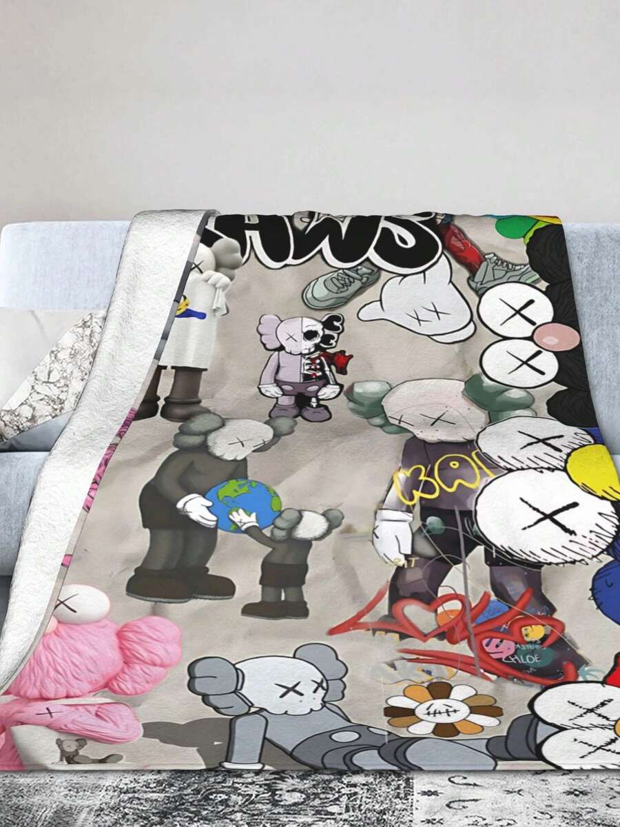 Kawss Kawaii Kaw Blanket The Ultimate Anime Fan Gift - Luxuriously Soft Flannel Blanket, Cartoon Printed Throw For Home, Camping, Travel, Perfect For Christmas & Birthdays - màu đen - Xem 1