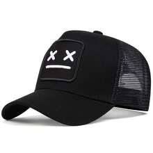 1pc Men's Embroidered Smiling Face Baseball Cap, Fashionable Trucker Hat With Adjustable Strap For Outdoor Sun Protection, Suitable For Spring And Autumn Travel, Tourism, Beach Vacation Street Halloween - Black - View 7