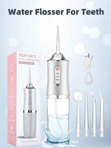 电动牙线器，便携式冲牙器，3种模式，4个喷嘴，无线USB充电，800mAh电池，旅行、居家皆宜，适用于牙套护理和口腔健康，是节日送礼佳品。