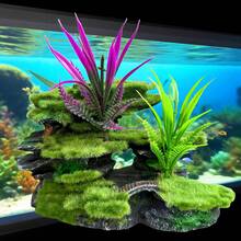 一套全新水族箱装饰——耐用ABS树脂仿岩石，搭配人造苔藓和紫色水生植物，增强水下景观，为鱼虾提供天然的藏身之处 | 适用于鱼缸、龟缸和水景 | 表面纹理设计，树脂材质，适用于海水水族箱 - 彩色 - 查看 4