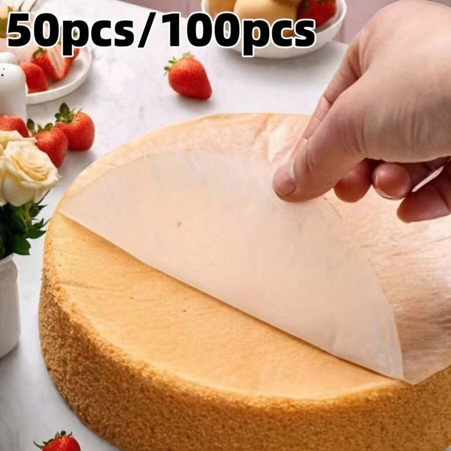 50pcs Round Baking Parchment Paper (6''/8''), Non-Stick Baking Mats, Ideal For Cheesecake, Chiffon Cake, Cookies, Bread, Air Fryer, Dutch Oven, Cake Divider And Frozen Pie - Multicolor - View 1