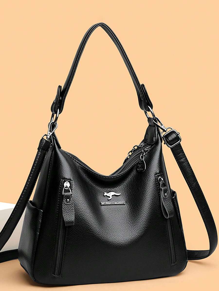 LANYIBAIGE 2026新款女士奢华手提包，大容量斜挎包，真皮单肩包，手提包 - 黑色 - 查看 1