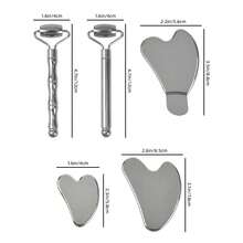 1pc Stainless Steel Roller With Handle, Heart-Shaped Face Massage Beauty Bar, Meridian Acupressure Massage Stick, Fragrance-Free, Suitable For Facial Relaxation - Multicolor - View 2