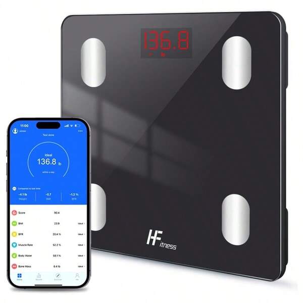 HFitness 19x Body Composition Indices Smart Scale Bathroom Scales For Body Weight Fat Monitor BMI Muscle Mass Bone IOS Android App Bluetooth Wireless