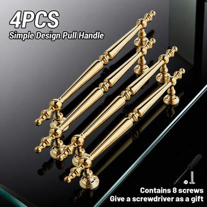 4 Stücke Goldene Luxus Zuggriffe, Vintage Stil Schranktürbeschläge, Kleiderschrank Griffe, inklusive Montageschrauben und Werkzeug