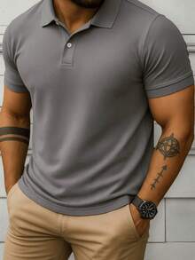 Men's Classic Pique Polo Shirt - Factory Price - Grey - View 1