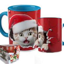Christmas Mug Red Porcelain Decoration Gift Happy Santa Claus Cat - Màu xanh lam - Xem 1